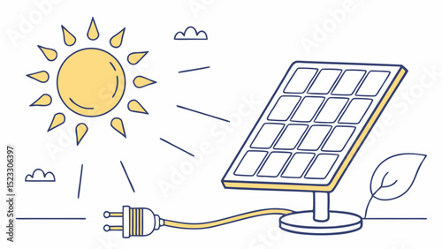 Solar Panel and Sun Illustration Representing Renewable Energy