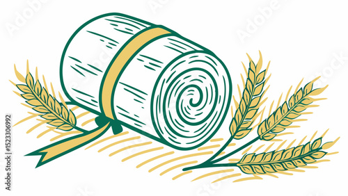 Vintage Illustration of Hay Bale and Wheat Ears