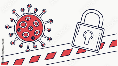 Virus Containment Lockdown Symbol with Padlock and Barrier Tape