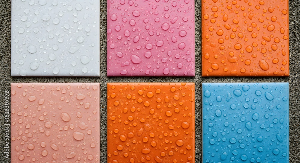 Fototapeta premium Colorful Ceramic Tiles with Water Droplets - Abstract Texture Background