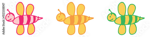 Bee Illustration made by children. With colorful doodle style.