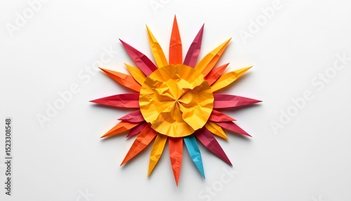 a colorful sun made of folded paper, radiating warmth and cheerfulness