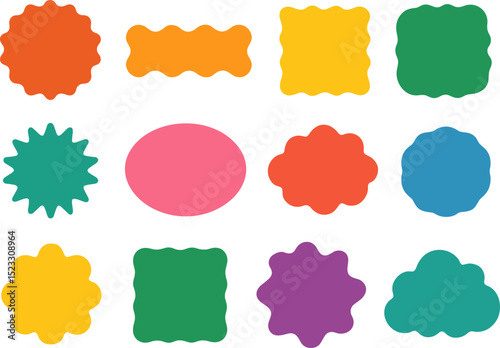 Colorful labels with irregular borders creating a playful design
