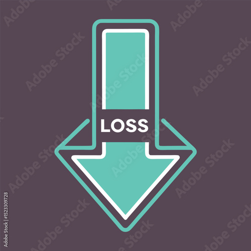 Abstract downward arrow illustration with the word loss conveying financial or business decrease.