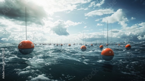 Floating spheres on stormy sea