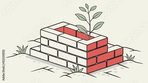 A Small Plant Growing Through a Brick Wall