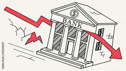 Bank Failure Depicted with Falling Graph