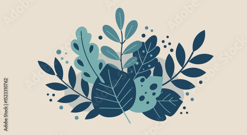 Vivid floral arrangement with lush green and blue leaves and flowers