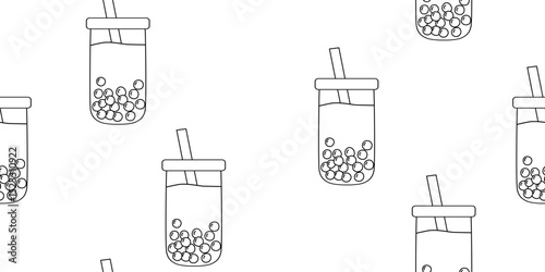 Bubble tea or boba drink seamless pattern showing taiwanese tea with tapioca balls