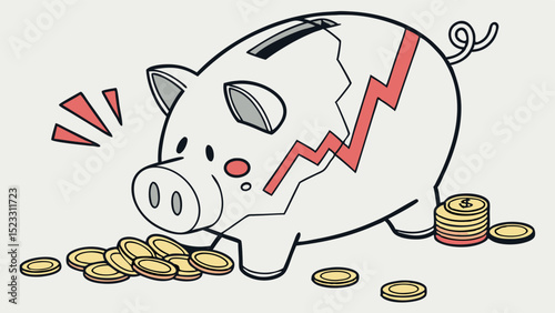 Cartoon Piggy Bank with Rising Graph and Gold Coins Illustration