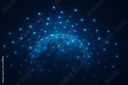 Fototapeta Naklejka Na Ścianę i Meble -  Global network connections forming a digital web over a world map representing communication