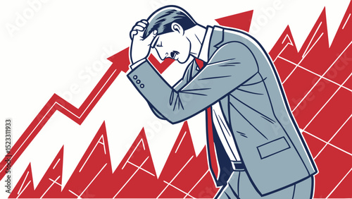 Depressed Businessman with Falling Stock Market Graph Illustration