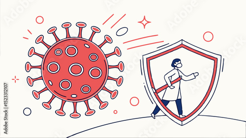 Doctor Protecting Against Virus with Shield
