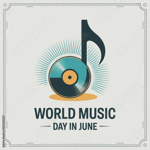 World Music Day in  June . World Music Day text  with illustration of a musical note symbol combined with a music disc in the letter. Vector illustrator on white background.