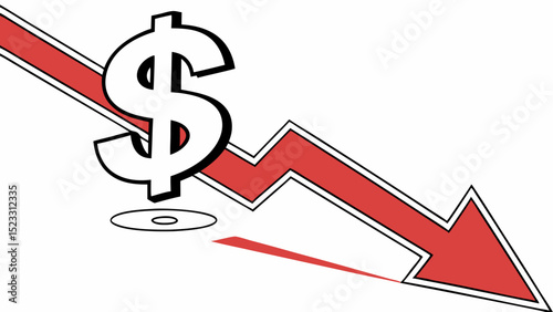 Downward Trend Dollar Symbol with Declining Red Arrow
