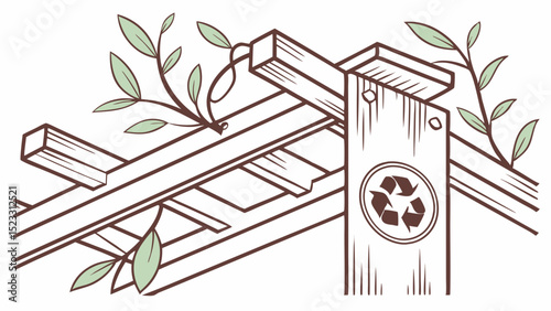 EcoFriendly Wooden Pergola with Recycling Symbol