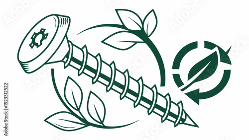 EcoFriendly Screw Design with Leaves and Recycling Symbol