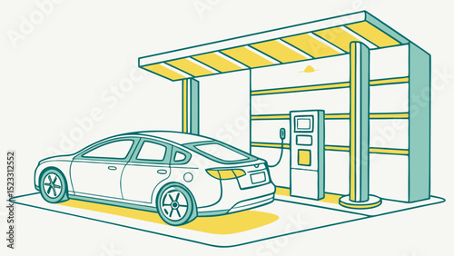 Electric Car at Charging Station Illustration