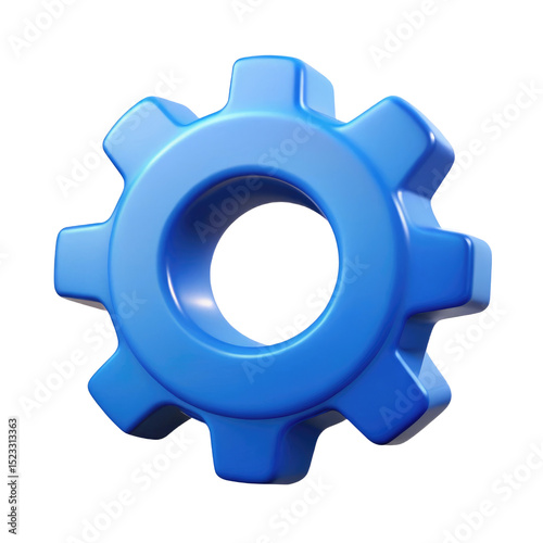 Blue Gear Icon Symbol for Settings and Engineering UI 3d icon in cartoon plastic style minimal isolated on transparent white background, clipping path