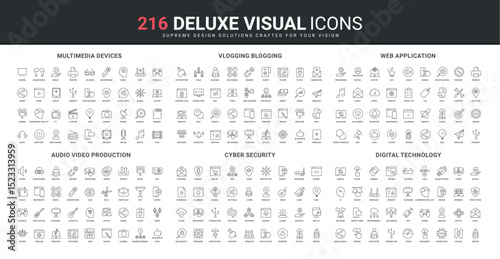 Multimedia devices and production of audio and video content, music and films line icon set. Internet security, online network protection, smart home thin black outline symbols vector illustration