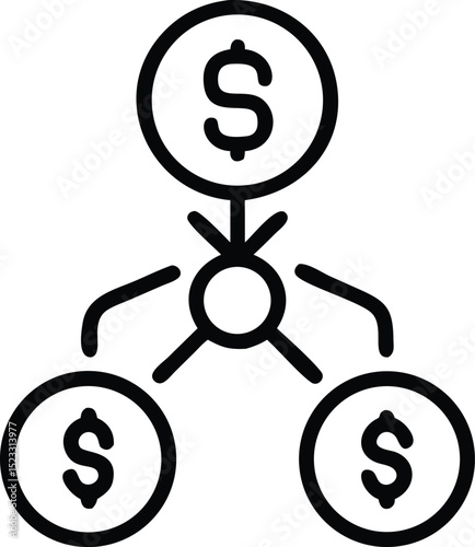 Black outline vector icon representing financial investment and growth concepts