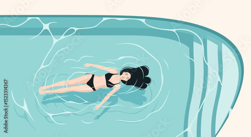 Serene Summer Woman Relaxing in Pool Illustration