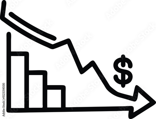 Black silhouette depicting a downward arrow design on transparent background