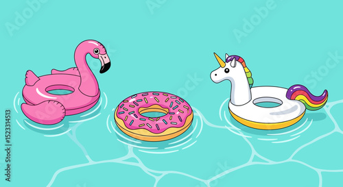 Summer Fun Inflatable Flamingo, Unicorn, and Donut Pool Floats
