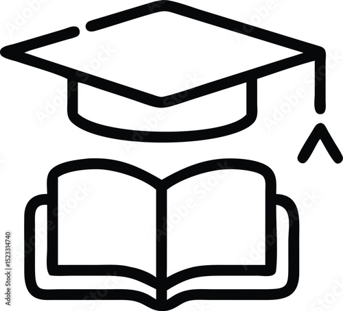 Black silhouette design featuring book and graduation cap symbols for education