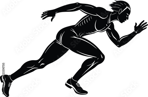 Female Athlete Runner Silhouette, Sprinting Fitness Vector Illustration