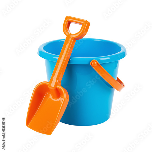 Kids Plastic Sand Bucket with Shovel on White Background