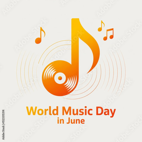 World Music Day in  June . World Music Day text  with illustration of a musical note symbol combined with a music disc in the letter. Vector illustrator on white background.