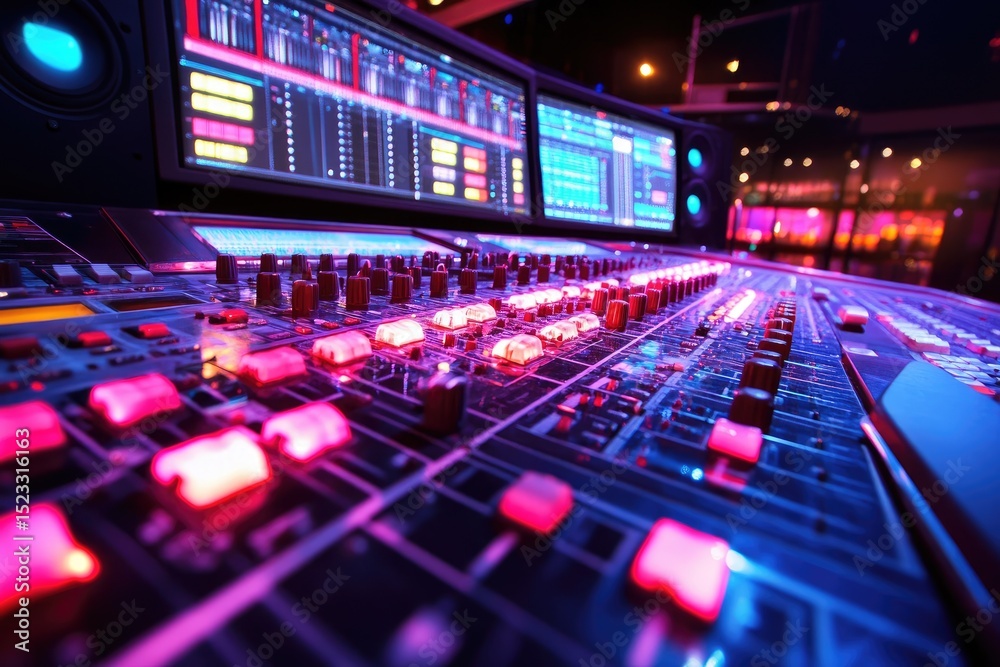 Obraz premium Professional audio mixing console in a recording studio