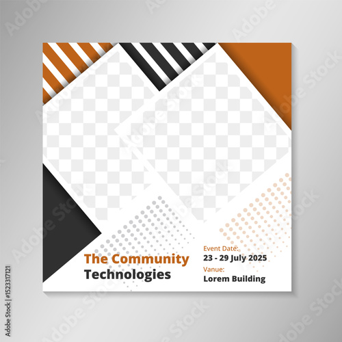 A modern Digital community technologies Banner Design Template. This template is designed use diagonal square for photo space. easily edit the colors, elements, images, texts, and many more to fit