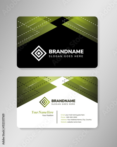 double sided business card design template. Simple Business Card design with triangle green gradient on white and black background. Modern Visiting Card template.