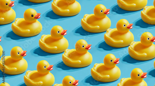 Vibrant yellow rubber duck seamless pattern on a blue background