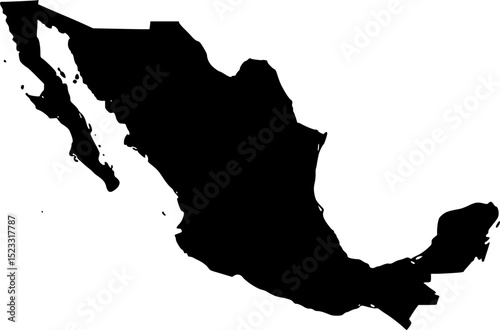 Mexico- set of black, solid black, grey outline border map of country area. Simple flat vector illustration.
