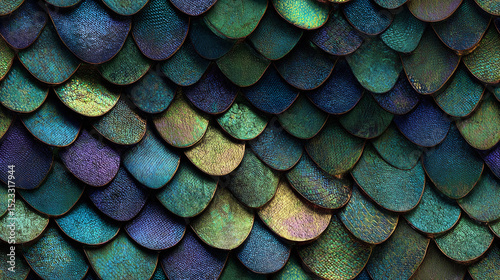Vibrant seamless pattern of iridescent scales in rich colors