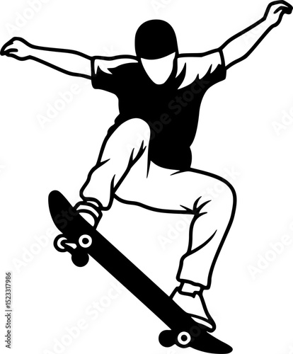 skateboard line art silhouette vector illustration
