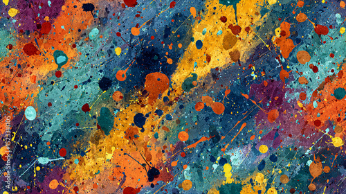 Vibrant seamless pattern with splashes of color and dynamic shapes