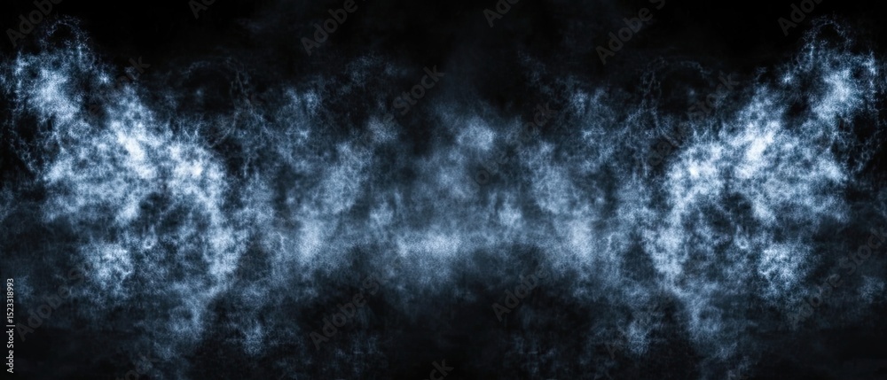 Obraz premium A symmetric abstract smoke, vapor, or cloud image against a dark, black background