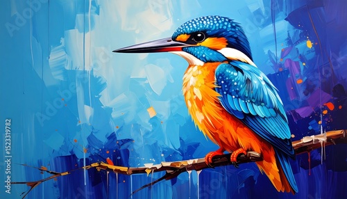 Vibrant Kingfisher Bird Painting, Abstract Art - Abstract Art