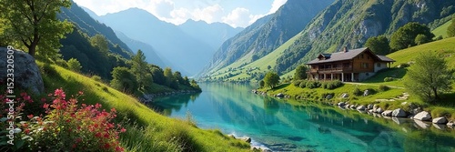 Luxurious spring resort nestled in a picturesque mountain valley, featuring stunning views and tranquil atmosphere Ideal for relaxation and rejuvenation , comfortable, wellness, rejuvenation