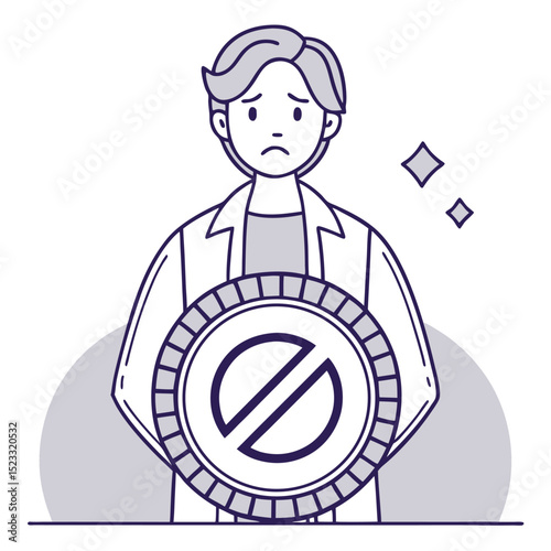 Depressed person holding a no entry sign symbolizing restriction and prohibitions