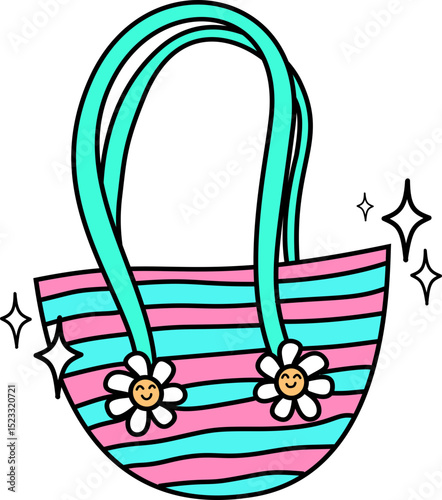 Retro Groovy Cute Striped Beach Bag Illustration