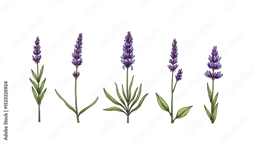 Obraz premium Botanical Ink Drawing of Lavender Sprigs with Labeling Details