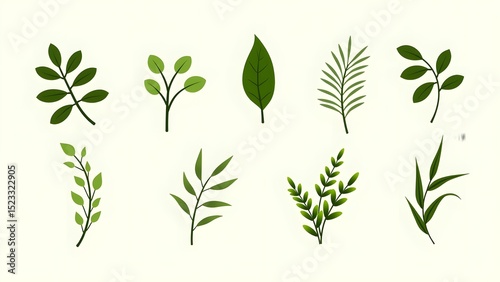Wallpaper Mural Variety of Green Leafy Plants and Branches for Botanical Design Torontodigital.ca