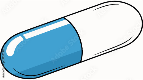 Blue and White Capsule Pill Illustration on Transparent Background