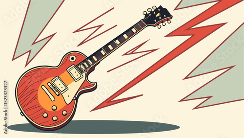 Cartoon Electric Guitar with Lightning Bolts Illustration