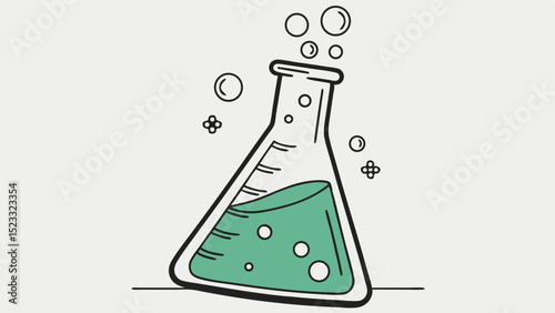 Cartoon Illustration of a Chemical Erlenmeyer Flask with Bubbles